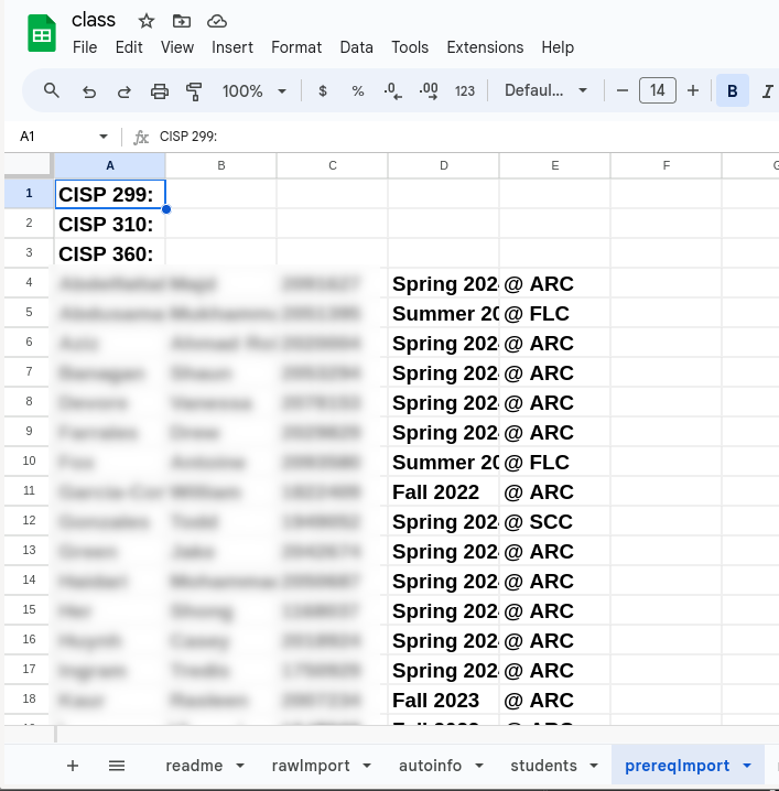 prereqImport sheet